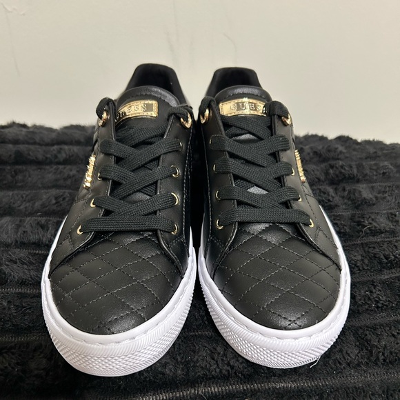 Macy's Shoes - Macy's Guess Black Quilted Sneakers with Gold Details